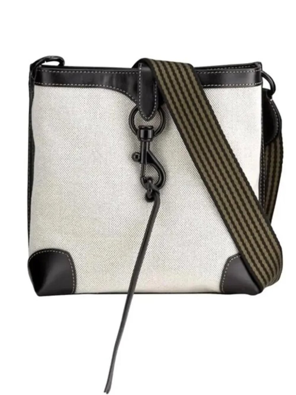 Rebecca Minkoff Megan Two-Tone Feed Bag Canvas & Leather, EUC